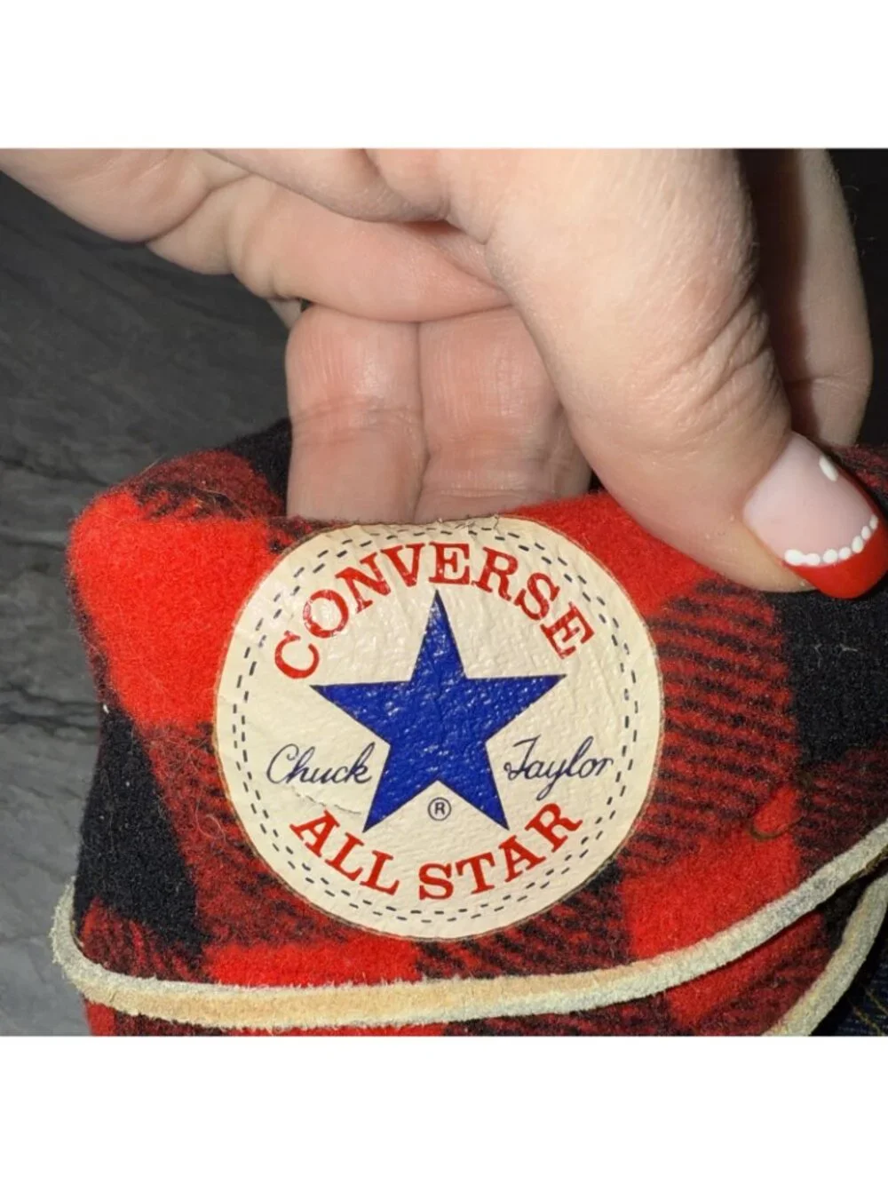 Converse Mens 9.5 Vintage NeeHi Tall High USA Made Denim Fold Over Plaid Sneaker - Picture 6 of 10